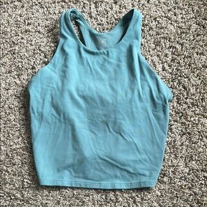 Athleta Girl Rib Crop Tank Top with Shelf Bra in blue/green- size XL/14